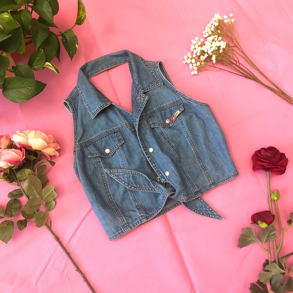 Jean Crop Tie Shirt 💙 👕